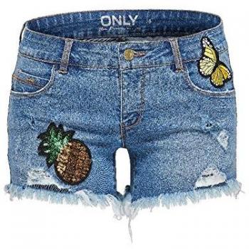 ONLY Onldenim Power Low Badge Shorts Bj8502, Pantalones Cortos para Mujer, Azul