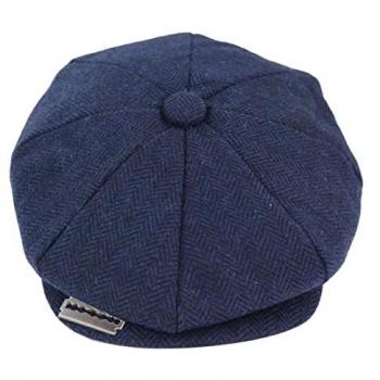 Infinity Leather Men's Peaky Blinders Blue Tweed Hat with Razor Blade - Size Large
