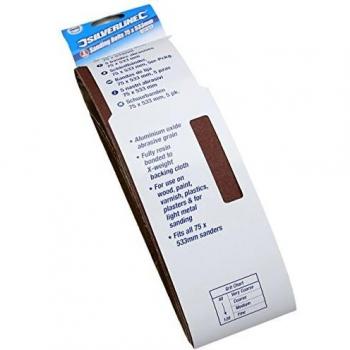 Silverline 625574 - Juego de 5 Bandas de Lija, Medidas 75 x 533 mm, Grano 120