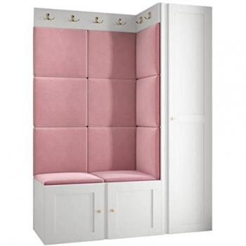 Conjunto de Recibidor Hartford 377, Aglomerado Laminado y MDF, Montada en la Pared, 186x124x46cm, Blanco/Rosa