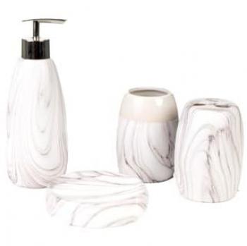 Set de Baño Romimex Blanco Gris Cerámica 12 x 34 x 12 cm 4 Piezas