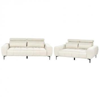 Conjunto de sala de estar moderno 5 plazas tapizado en tela crema con reposacabezas ajustables Vegamo
