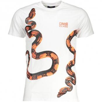 Cavalli Class White Cotton T-Shirt - XL, Printed Logo Tee, Male