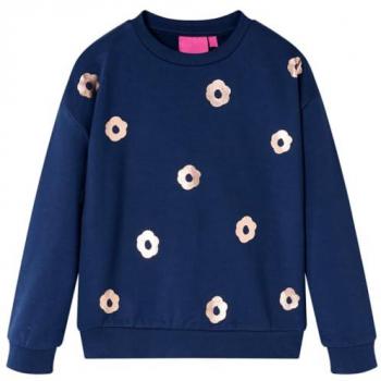 Sudadera Infantil con Estampado de Flores, Ropa de Niños, Manga Larga, Corte Holgado, Color Azul Marino, Talla 116