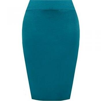 WearAll - Mujeres Stretch Bodycon llanura Lápiz de Talle Alto la Falda de Midi - Teal - 40-42