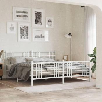 vidaXL Metal Bed Frame without Mattress with Footboard White 193x203cm