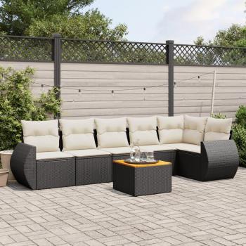 7-Piece Black Poly Rattan Garden Sofa Set with Cushions