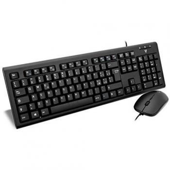 V7 Kit de Teclado Estándar Alámbrico USB QWERTY Negro con Ratón Incluido