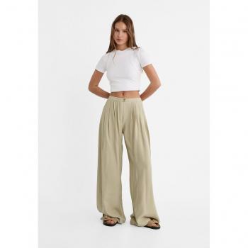 Stradivarius Textured Flowing Palazzo Trousers in Khaki (Size 4 and Size 8)