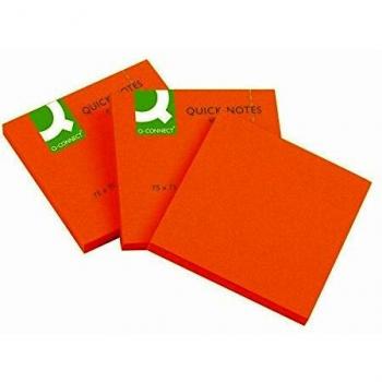Q-Connect Bloc De Notas Adhesivas Quita Y Pon 76 x 76 mm, Naranja Neon 80 Hojas