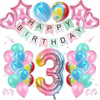 3 Años Decoración de Cumpleaños de Niña Color Degradado Número 3 de ágata Número Gigante 3