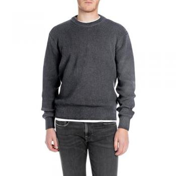 Replay Men's Sweater with Logo Detail, Size M - Navy Blue
