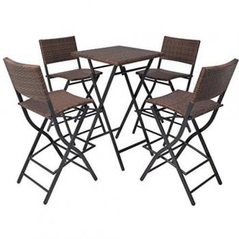 vidaXL Conjunto de Bar Mesa Alta de Exterior Jardín 5 Piezas Poli Ratán Marrón