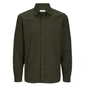 Jack & Jones - Camisa de Manga Larga para Hombre en Color Verde con Tejido Cálido, Cuello Clásico, Estampado a Cuadros, Talla L