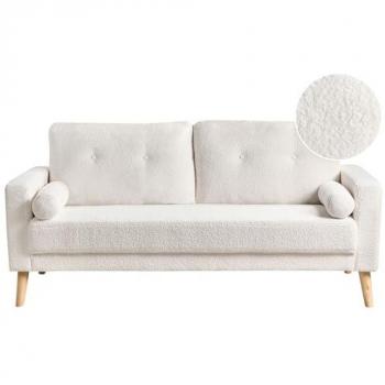Sofá 2 plazas retro capitoné tapizado en pelo sintético blanco crema Kalmar