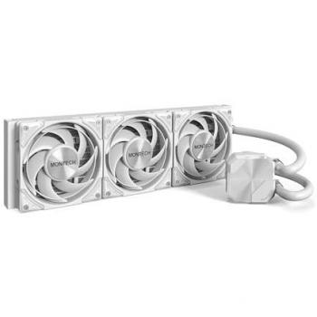 Disipador Líquido Montech HyperFlow Silent 360mm Blanco, Refrigeración por Agua AIO, Bomba de 3100 rpm, Triple Ventilador Silencioso aRGB PWM