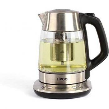 LIVOO Feel good moments - Tetera y Hervidor Eléctrico de Vidrio | Capacidad 1.7 L | Termostato 40° a 100°C, Mantener caliente, Auto apagado | 2200W DOD165 Gris