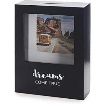 Balvi Hucha Dreams Color Negro con Soporte para Foto 8,5x8,5 cm Ideal para Ahorrar Dinero para Tus pr