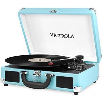 Victrola Suitcase, Tocadiscos Portátil Bluetooth 3 Velocidades, Turquesa