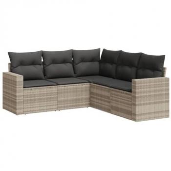 Set de Sofás de Jardín y Cojines 5 pzas, Ratán Sintético Gris Claro