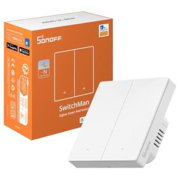 Interruptor de Pared Inteligente Zigbee Sonoff ZBM5-2C-86W, Compatible con Home Assistant, Sin Neutro, Modo Relé