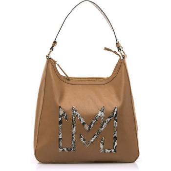 Bolso de Hombro Mariamare Logg en Color Marrón con Detalles de Logo y Cierre de Cremallera