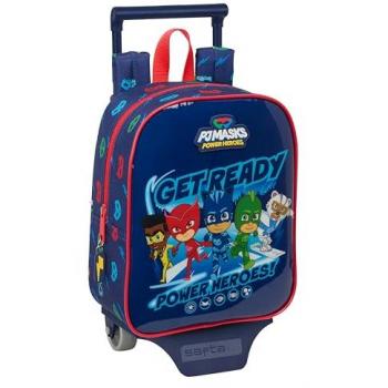 Mochila PJMASKS READY con Carro, Ideal para Niños de Diferentes Edades, Cómoda y Versátil, Calidad y Resistencia, Dimensiones 22x10x27 cm, Color Azul marino