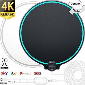 Biling Antena TV Interior- Antena TV portátil HD TV Digital con Amplificador de señal Inteligente para Canales de TV gratuitos Soporte 4K 1080 HD/VHF/UHF, Apto para Todos los Tipos de TV