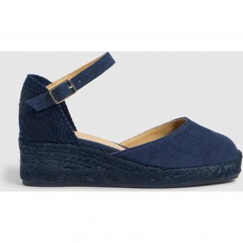 Castañer Alpargata de cuña baja tintada de mujer Carol en algodón orgánico azul con cierre de pulsera y cuña de 5cm