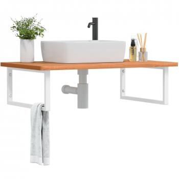 Estante de lavabo de pared de acero y madera maciza de haya Vidaxl 350455, estante flotante, colgado en la pared