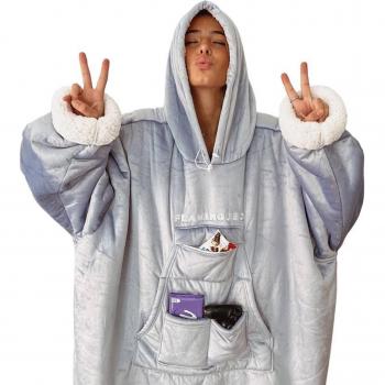 Sudadera Manta Flamingueo Gigante Interior Borreguito 220 gr con 6 Bolsillos Grandes y Velcro Azul