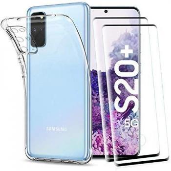 KEEPXYZ Funda para Samsung Galaxy S20 Plus + 2 Pcs Protector de Pantalla para Cristal Templado, Flexible Silicona Transparente TPU Antigolpes Carcasa + Vidrio Templado para Samsung Galaxy S20 Plus