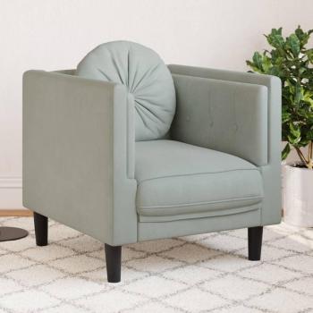 Sillón terciopelo gris claro con cojín vidaXL