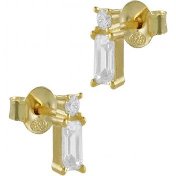 Pendientes Itemporality Mini de Plata Bañada en Oro con Circonita Blanca Rectangular