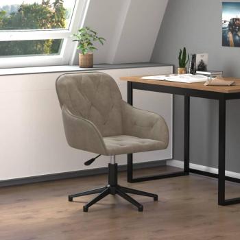 Silla giratoria de oficina en terciopelo gris claro vidaXL