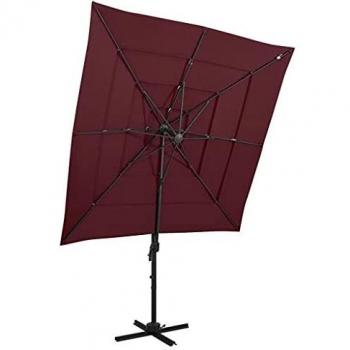 vidaXL Sombrilla de 4 niveles con poste de aluminio burdeos 250x250 cm
