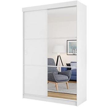 Armario Dover 111 Blanco con Puertas Correderas, 205x138x60cm, 2 Estantes y Opción de Iluminación LED RGB