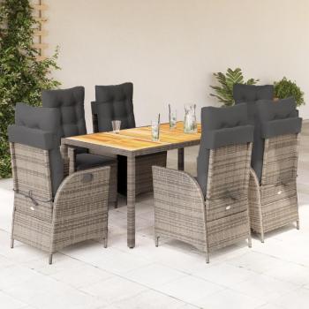7-Piece Grey Poly Rattan Garden Dining Set with Cushions