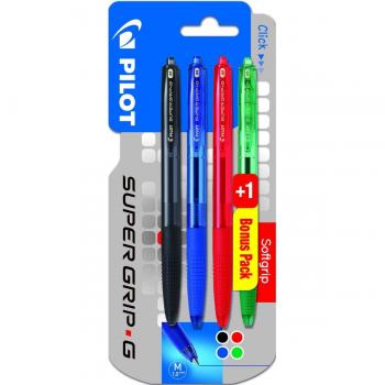 Bolígrafos Super Grip Pilot Negro/Azul/Rojo + Verde Gratis
