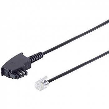 Cable Telefónico Universal TAE-F a RJ11 3m - Conector Western 6/4, 4 hilos, Plano, Negro