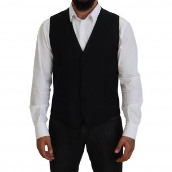 Dolce & Gabbana Black Virgin Wool Waistcoat Formal Vest - IT52 | L, Elegant Formal Black Vest, Black male, Size: XL, Suit Vests, male, Black, Size: XL Elegant Black Wool Silk Dress Vest