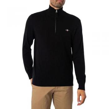Jersey de hombre GANT Classic Cotton Half Zip - Algodón, color negro, talla L
