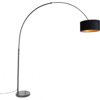 Lámpara de arco XXL negra con pantalla de terciopelo negro y dorado, 50 cm - Moderna, acero y mármol
