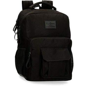 Pepe Jeans Denton Mochila Doble Compartimento Adaptable para Portátil 15,6 Negro 31x44x15 cms Poliéster Reciclado 20.46L
