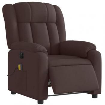Sillón Reclinable de Masaje Eléctrico en Tela Marrón Oscuro con Respaldo Ajustable para Personas Mayores