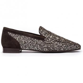 Mocasines Pedro Miralles modelo FUNES de purpurina en tonos marrones