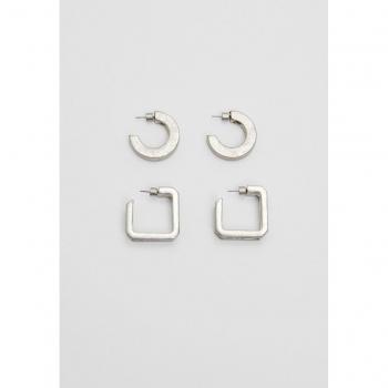 Stradivarius Grey OS Set of 2 Hoop Earrings