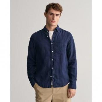 Gant Camisa Regular Fit de lino teñido en prenda marino