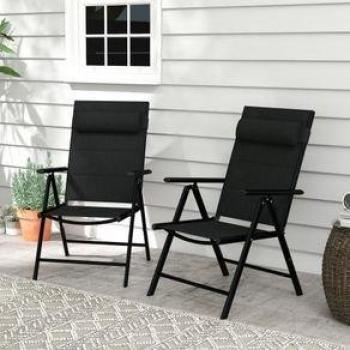 Conjunto de 2 Sillas de Camping Plegables Outsunny con Reposacabezas Negro