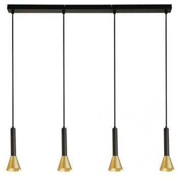 Lámpara Colgante Moderna Signal de 4 Luces en Metal Negro y Dorado